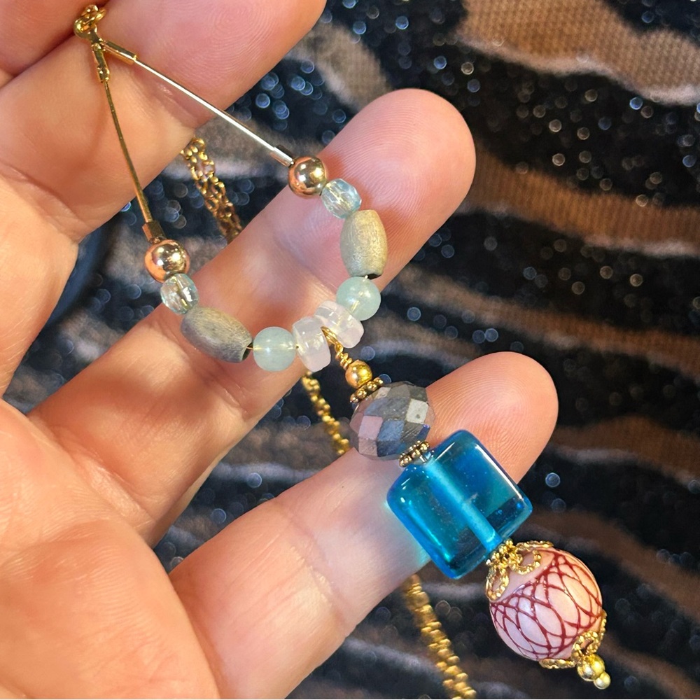 Handcrafted vintage bead changeable charm pendant on chain necklace